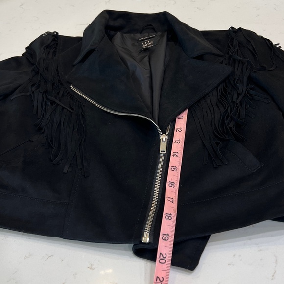 Zara Black Fringe Faux Suede Moto Jacket Cropped Western - Picture 8 of 8